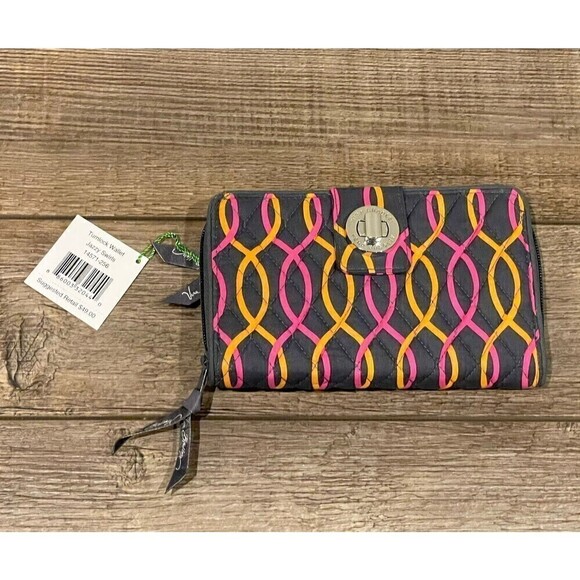 New Vera Bradley Jazzy Swirls Turnlock Wallet Retired NWT Pink Orange Gray - Picture 3 of 10